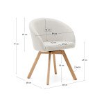 Chaise giratoire Marvinen chenille beige et pieds en bois de chêne finition naturelle