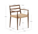 Chaise Analy avec accoudoirs en bois de chêne, finition noyer assise en corde