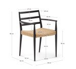 Chaise Analy avec accoudoirs en bois de chêne, finition noire assise en corde