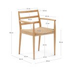 Chaise Analy avec accoudoirs en bois de chêne, finition naturelle assise en corde