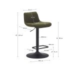 Tabouret Zenda en chenille vert foncé et acier noir mat hauteur  81-102 cm