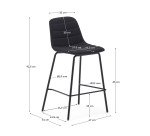 Tabouret  Zunilda en chenille noir  et acier avec finition noir mat hauteur 65 cm