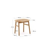 Enit stool made of beige paper cord and solid oak wood with natural finish, 43cm