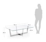 Table basse Plam en verre transparent et structure en acier chromé 120 x 70 cm