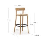 Tabouret Romane bois massif de hêtre naturel avec placage de frêne et rotin H.75 cm