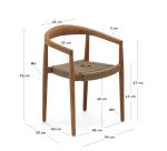Ydalia stackable outdoor chair in solid teak wood with natural finish and beige rope