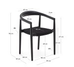 Ydalia stackable outdoor chair in solid teak wood with black finish and black rope