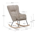 Fauteuil à bascule Maustin chenille beige et structure en acier noir et bois de hêtre