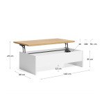 Table basse relevable Abilen en placage de chêne et laqué blanc 110 x 60 cm