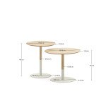Watse set of 2 side tables in oak wood veneer and matte white metal, Ø 40 cm/Ø 48 cm