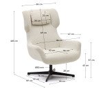 Fauteuil giratoire avec accoudoirs Zalina en bouclette blanche et acier avec finition noire