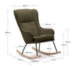 Fauteuil à bascule Maustin bouclette vert foncé et structure en acier noir et bois de hêtre
