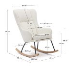 Fauteuil à bascule Maustin en bouclette blanc et structure en acier noir et bois de hêtre