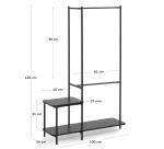 Penderie avec banc Galatia en mélaminé et métal laqué noir 100 x 150 cm