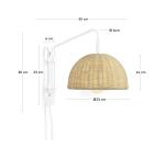 Aplique Damila de metal con acabado blanco y ratán con acabado natural