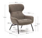 Fauteuil Belina en chenille marron clair et acier avec finition noire