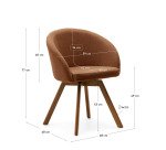 Silla giratoria Marvin chenilla marrón y patas de madera maciza de haya acabado nogal