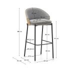 Taburete Eamy gris claro chapado en fresno con acabado natural y metal negro altura 77 cm