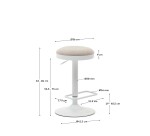 Tabouret Zaib en chenille beige et acier blanc mat hauteur 58-80 cm