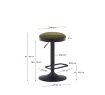 Tabouret Zaib en chenille vert foncé et acier noir mat hauteur 58-80 cm