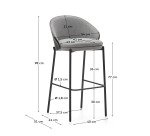 Taburete Eamy gris claro chapado en fresno con acabado negro y metal negro altura 77 cm