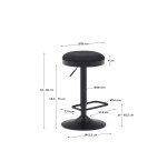 Tabouret Zaib en chenille noir et acier noir mat hauteur 58-80 cm