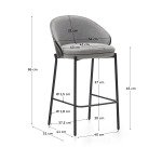 Tabouret Eamy gris clair placage de frêne finition noire et métal noir hauteur 65 cm