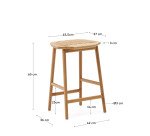 Tabouret Enit en corde papier beige et bois de chêne finition naturelle 65 cm