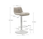 Tabouret Zenda en chenille beige et acier blanc mat 81-102 cm
