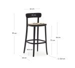 Tabouret Romane bois massif de hêtre naturel avec placage de frêne et rotin H.75 cm