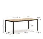 Table 100 % d'extérieur Bona bois de teck massif et aluminium finition noire 200 x 100 cm