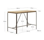 Table d'extérieur haute Salguer - bois acacia massif pied acier marron  L140 x P 70 cm