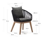 Chaise Portalo en corde noire et pieds en bois d'acacia massif