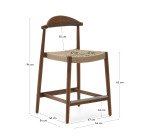 Tabouret Nina en acacia, finition noyer et corde beige hauteur 62 cm