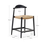 Nina stool made of solid acacia wood with black finish and beige rope height 62 cm
