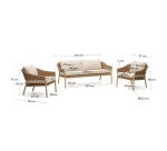 Pola set, 2 seater sofa & 2 armchairs in solid eucalyptus and faux-rattan