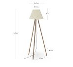 Lampadaire Benicarlo en bois d'hévéa massif finition naturelle et beige