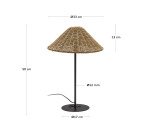 Lampe de table Urania en rotin et métal avec finition peinture noire