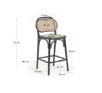 Tabouret Doriane bois massif d'orme finition laquée noir 65 cm siège avec revêtement