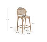 Doriane 65 cm height solid oak stool with natural finish and upholstered seat