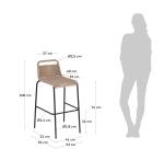 Tabouret Lambton en corde marron et acier finition noire hauteur 74 cm