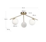 Mahala stalen plafondlamp met messing afwerking en drie matglazen bollen