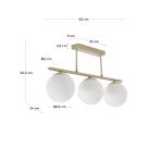 Lámpara de techo Mahala con detalle de acero acabado latón con 3 bolas de cristal glaseado