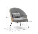 Fauteuil Eamy gris clair placage de frêne naturel et métal finition noire