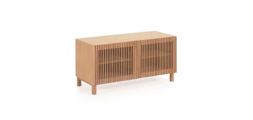 Meuble à chaussures Beyla 2 portes en chêne massif et placage de chêne 98,5 cm