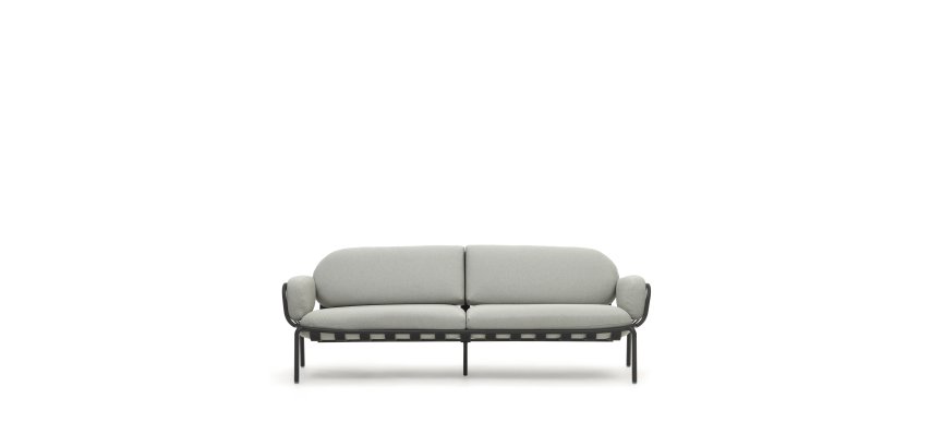 Joncols outdoor aluminium 3 seater sofa with powder coated grey finish, 225 cm
