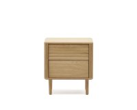 Lenon oak wood and veneer bedside table with 2 drawers, 50 x 55 cm