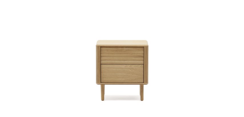 Lenon oak wood and veneer bedside table with 2 drawers, 50 x 55 cm