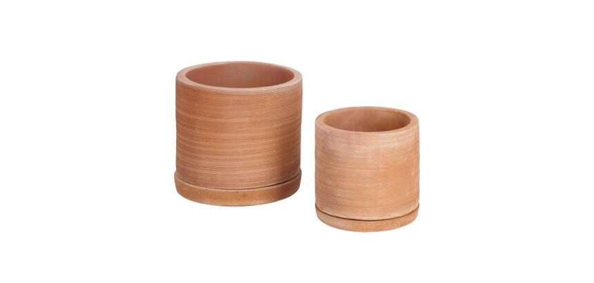Lot de 2 pots avec soucoupe en terre cuite Karlina Ø 33 cm / Ø 24 cm