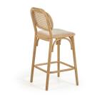 Doriane 65 cm height solid oak stool with natural finish and upholstered seat
